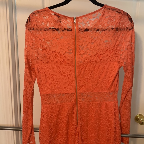Light Pink/Coral Lace Long Sleeved Material Girl Midi Dress - Picture 5 of 7